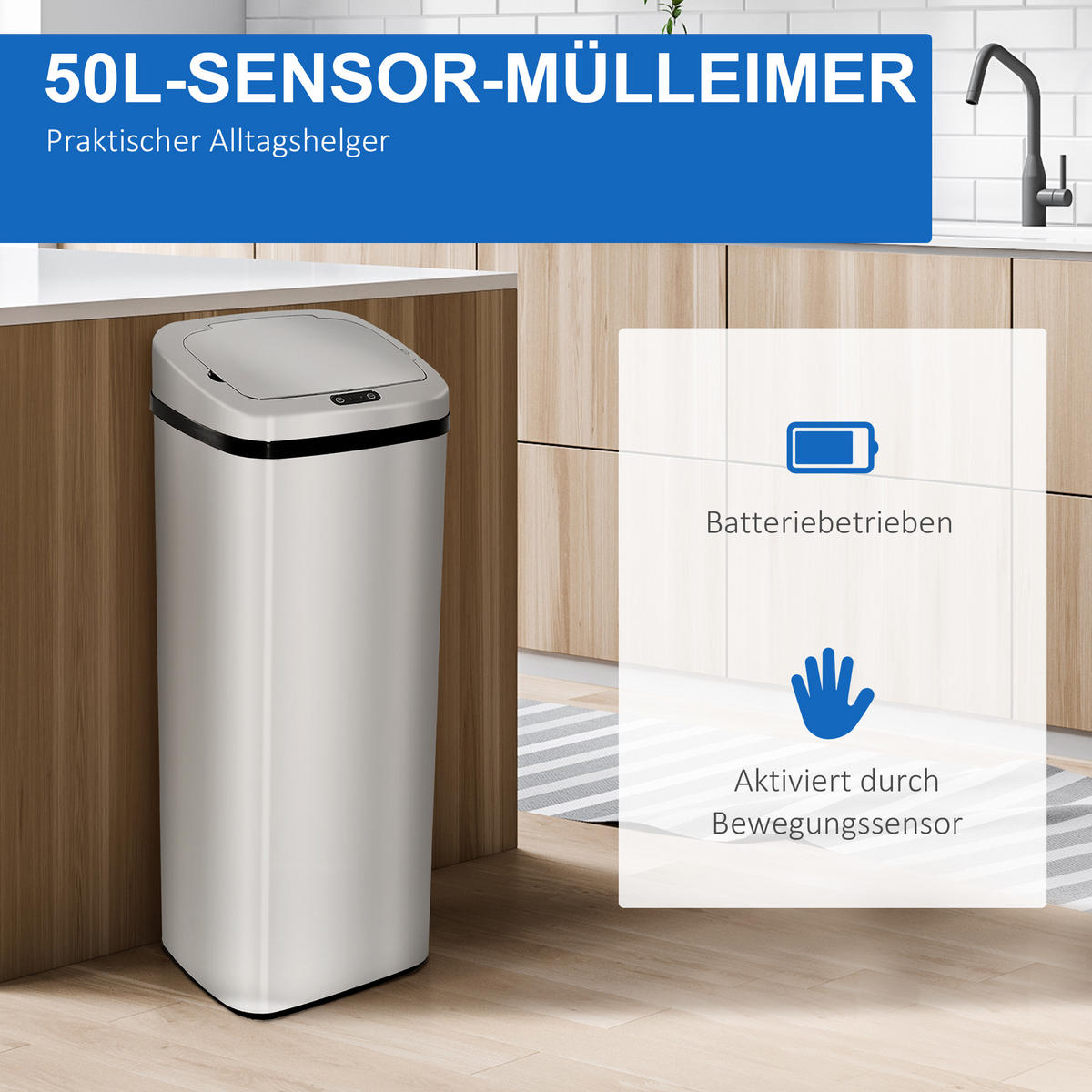SENSOR Mülleimer, Edelstahl, ABS, Silber - Silberfarben, Metall (25/84/33cm) - HOMCOM