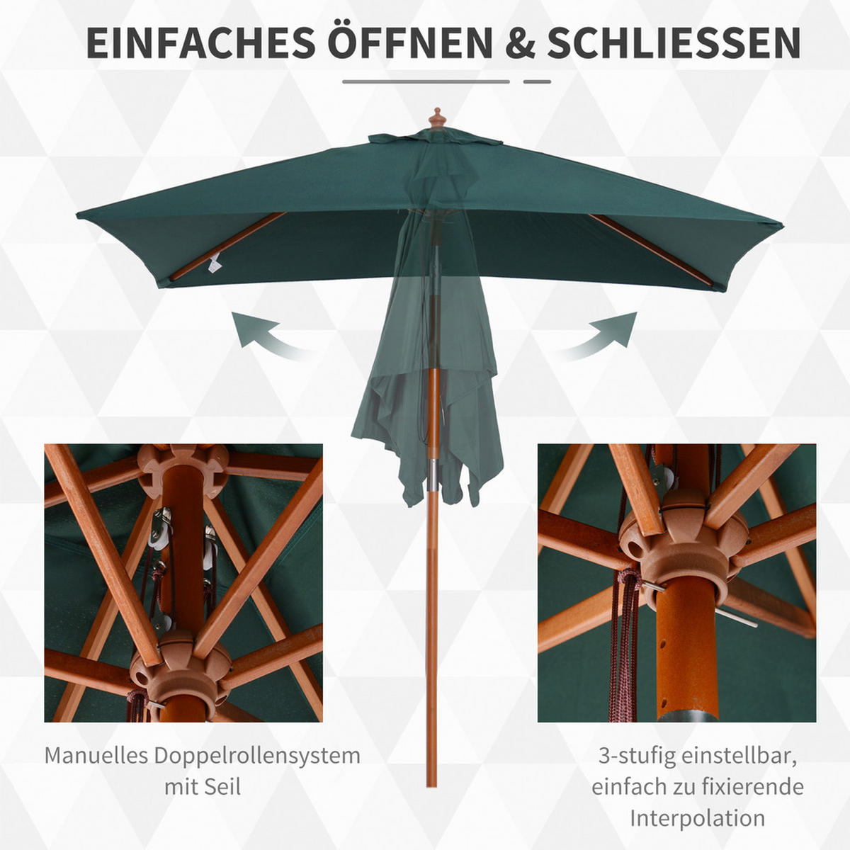 SONNENSCHIRM Rechteckig Tannenholz 200x150cm - Grün, Textil (150/200cm) - Raelunyi