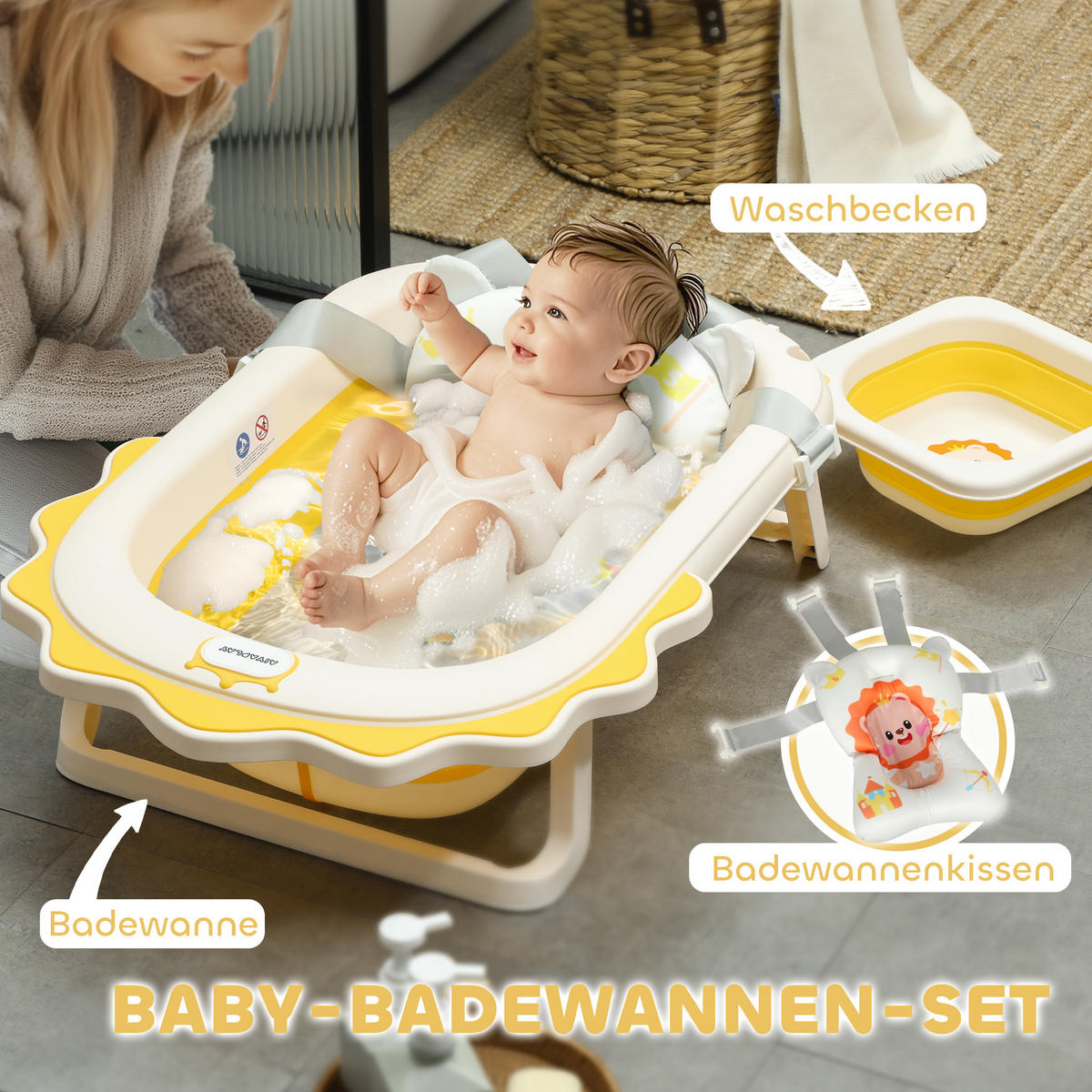 BABYWANNE, Kunststoff, Polyester, Gelb - Gelb, Kunststoff (55/80.5cm) - AIYAPLAY