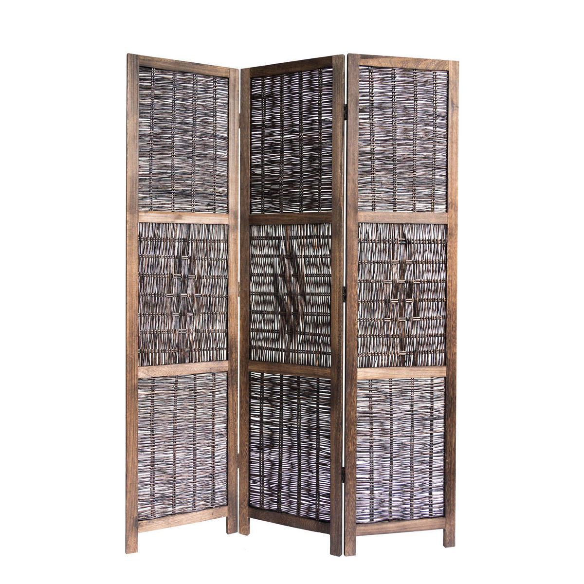 PARAVENT 3-tlg. 120/170 cm Braun Weide geflochten - Braun, Holz (120/170/2cm) - Homestyle4u