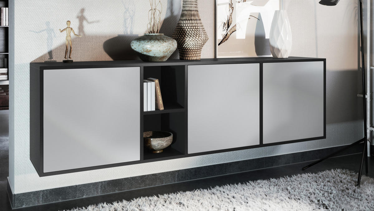 SIDEBOARD Cuba Türen in Hellgrau seidenmatt - Greige, Holzwerkstoff (182/53/35cm) - Vladon