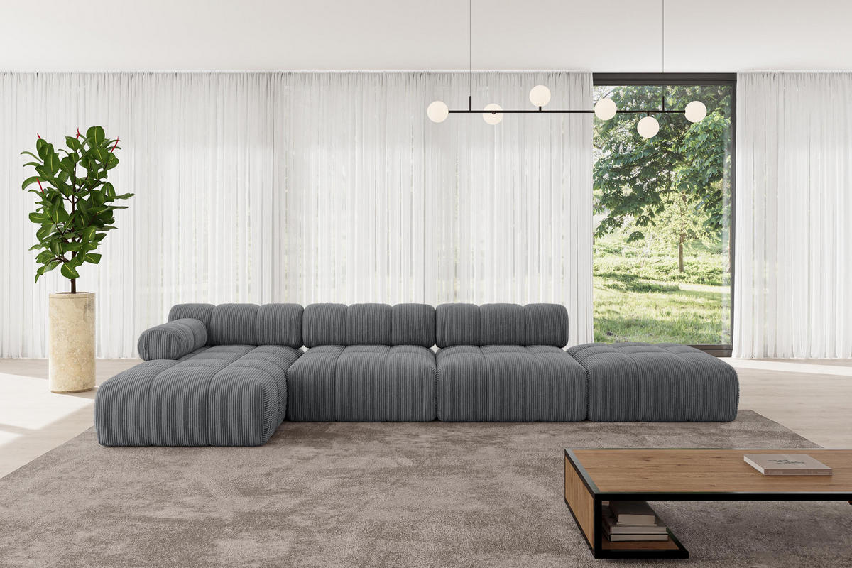 ECKSOFA modulares Sofa Lizur-L2 - 380x160x70 cm Dunkelgrau Cord - Dunkelgrau, Holzwerkstoff/Textil (380/160cm) - ALTDECOR