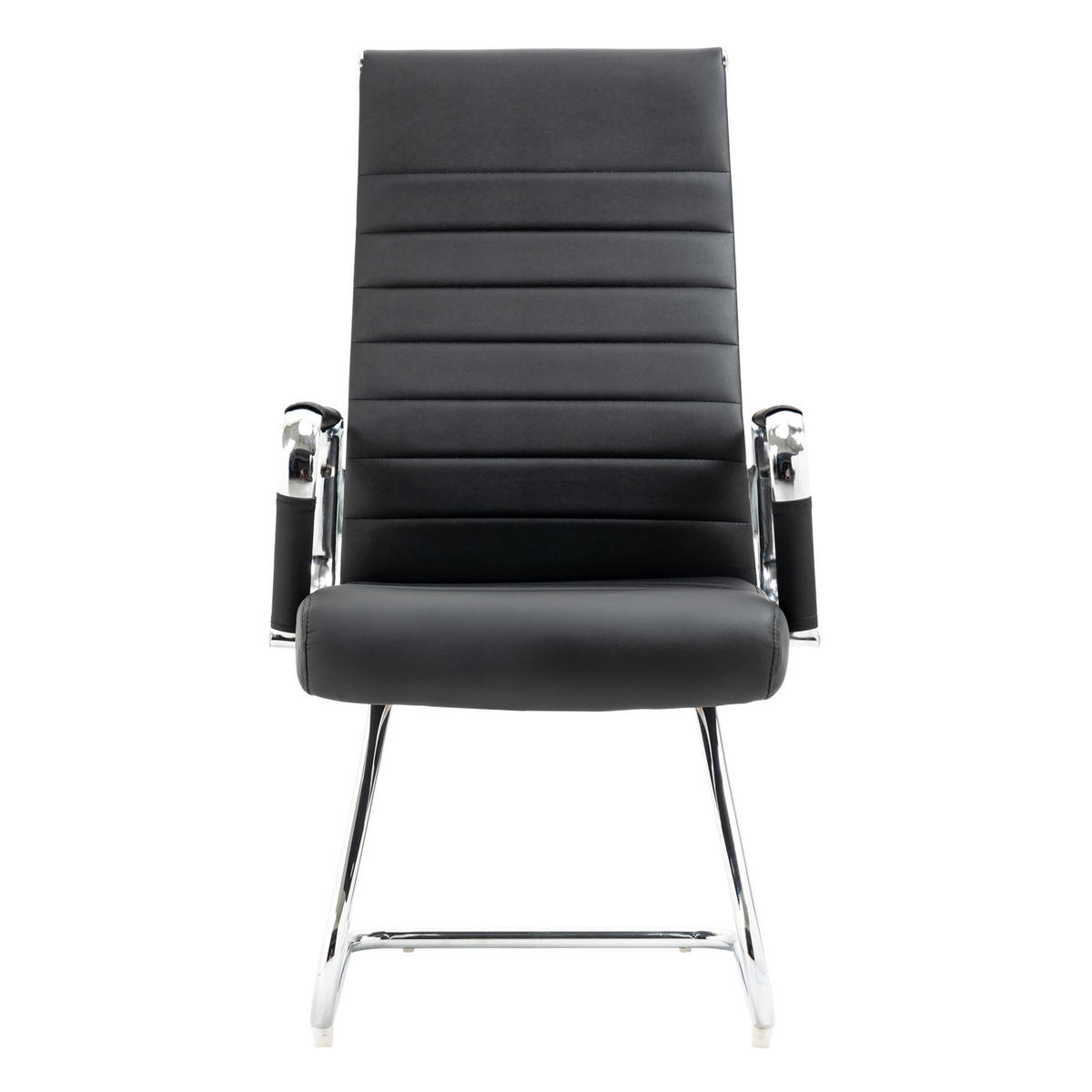 BESUCHERSTUHL OFFICE COMFORT 2er Set Kunstleder Schwarz - Silberfarben/Schwarz, Textil/Metall (56.5/110/64cm) - SVITA