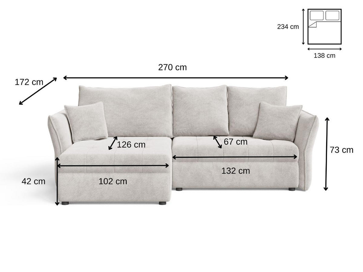 ECKSOFA Lino Beige - Beige/Schwarz, Holz/Kunststoff (270/172cm) - Graingold