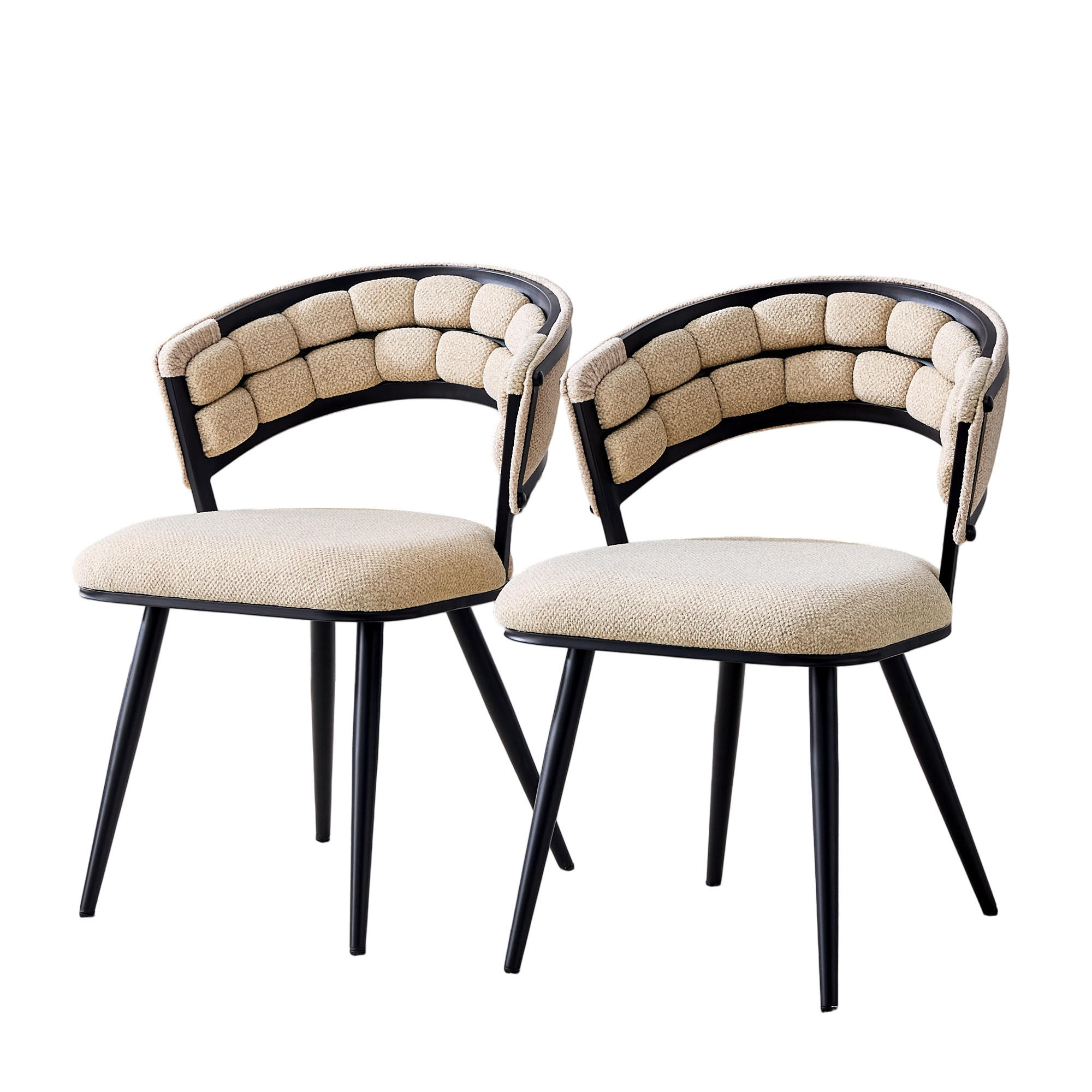 ARMLEHNSTUHL-SET DE-36781 2 Stück mit Samtbezug und schwarzen Metallbeinen Beige - Beige, Metall (57/78/64cm) - ComfortXL
