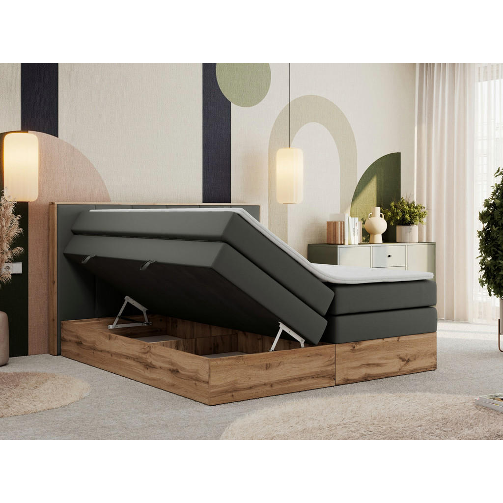 Thumbnail - MKS Boxspringbett, Dunkelgrau, Textil, 2-Sitzer, H4, Rechteckig, 200x200 cm, Oeko-Tex®, Schlafzimmer, Betten, Boxspringb...