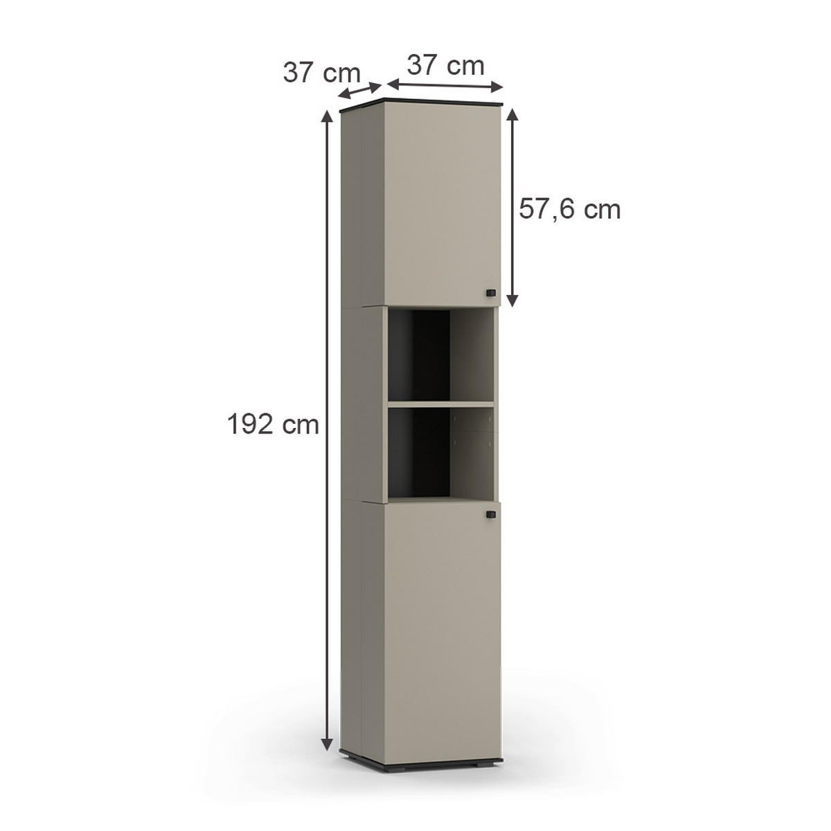 BADSCHRANK Joli Greige 37 x 192 cm mit 2 Türen - Greige, Holzwerkstoff (37/192/34cm) - Vicco