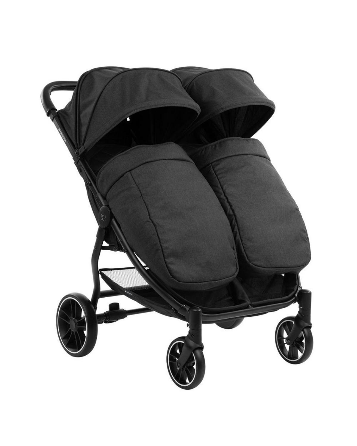 GESCHWISTERKINDERWAGEN Happy 2 black faltbar, Regenschutz, Fußsack, gefedert - Schwarz, Metall (79/73/104cm) - Kikka boo