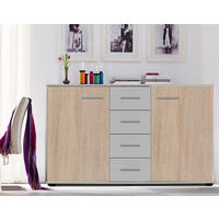 KOMMODE Franziska weiß / Eiche Sägerau 130 / 40,5 / 83cm - Eichefarben/Braun, Holzwerkstoff/Kunststoff (130/83/40.5cm) - Wimex