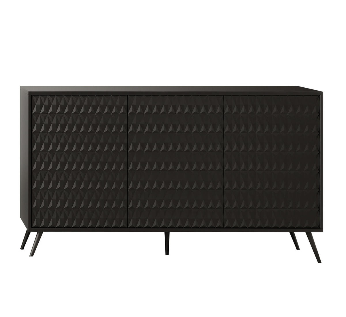 SIDEBOARD Delvine 3T Schwarz 154/78/38 cm – mit schwarzen Beinen und 3 verzierten Türen - Schwarz, Holzwerkstoff (154/78/38cm) - AX Living