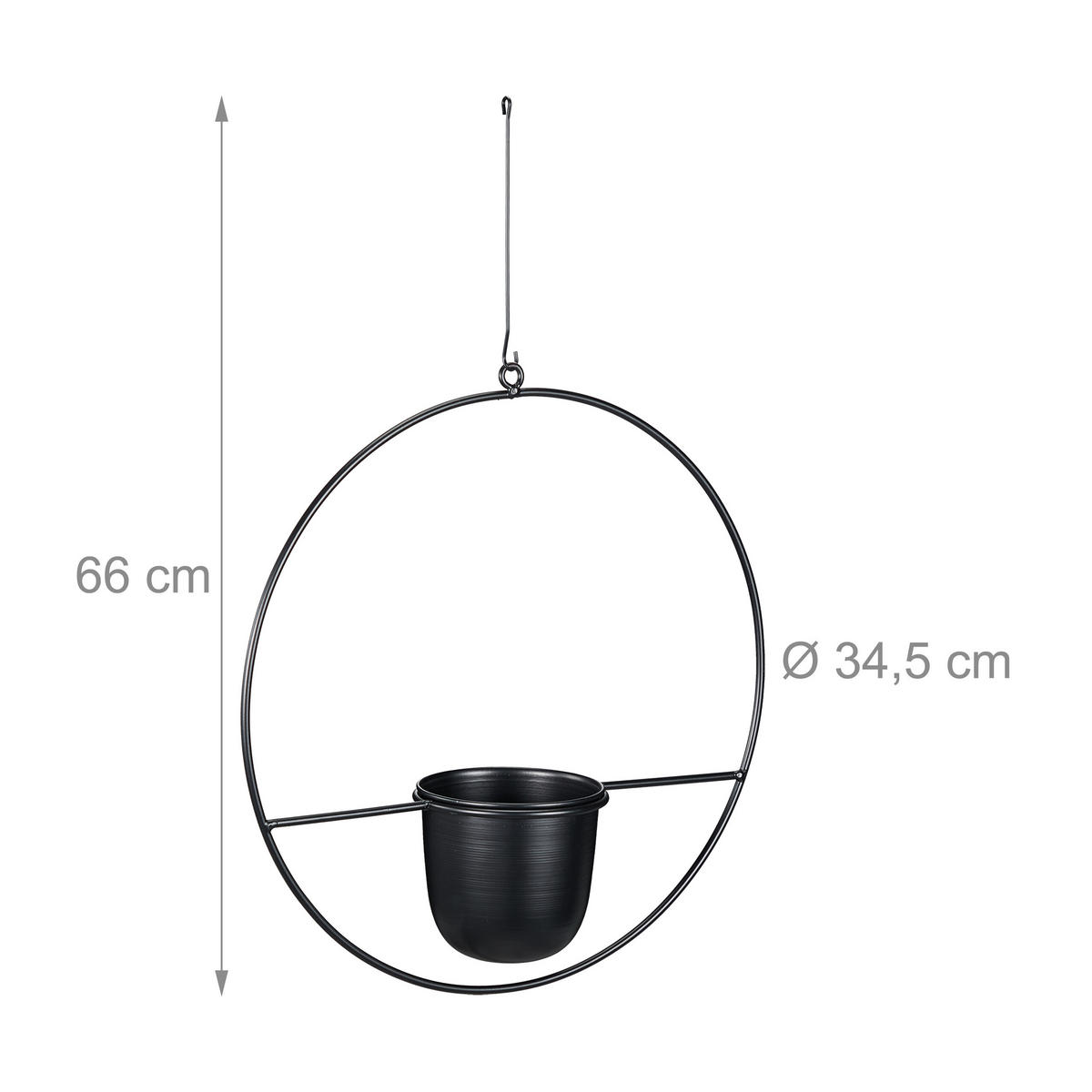 2XBLUMENAMPEL - Schwarz, Kunststoff/Metall (66cm) - Relaxdays