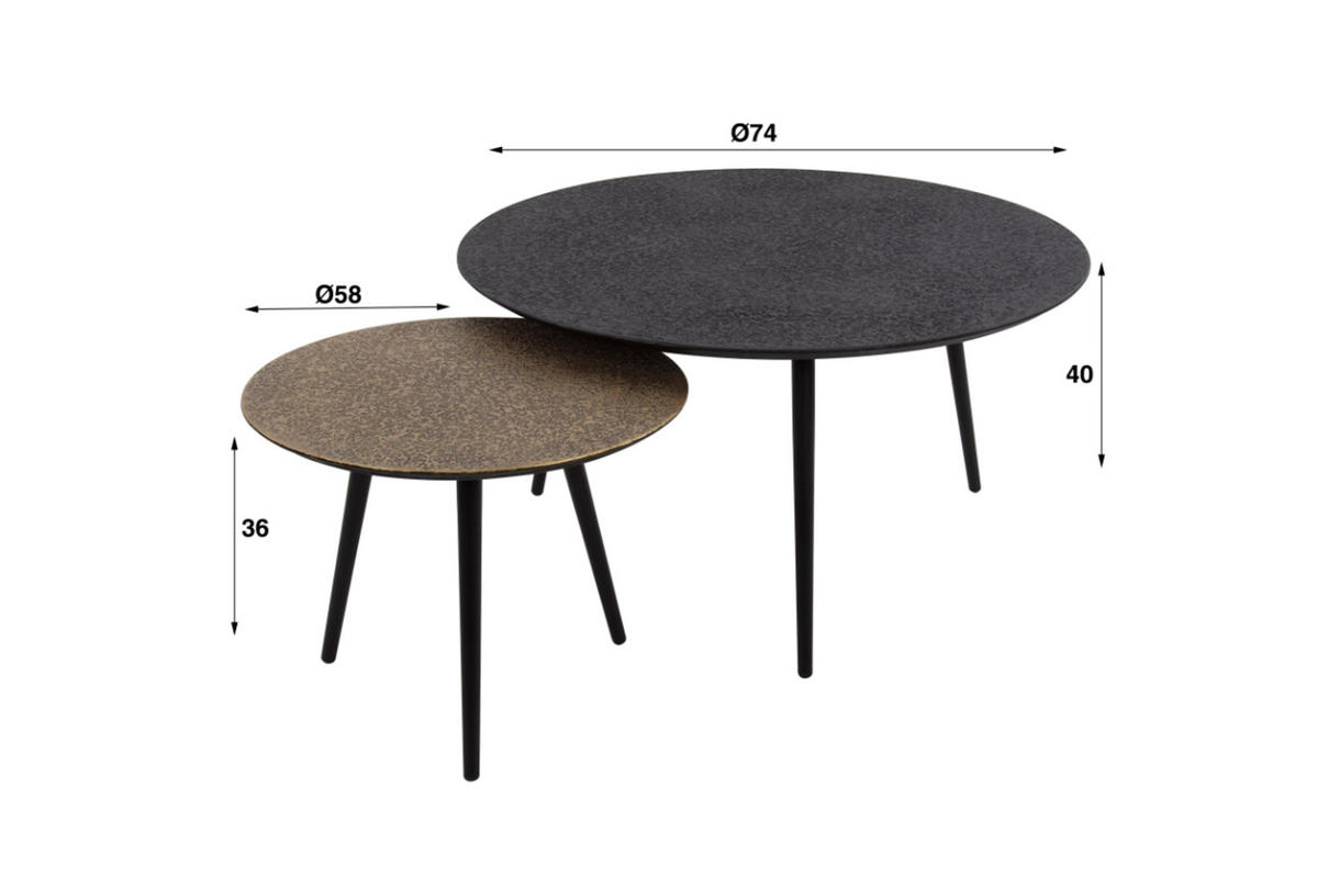 COUCHTISCH-SET LAUCA Multicolor Metall - Multicolor/Schwarz, Metall (74/74/40cm) - KAWOLA