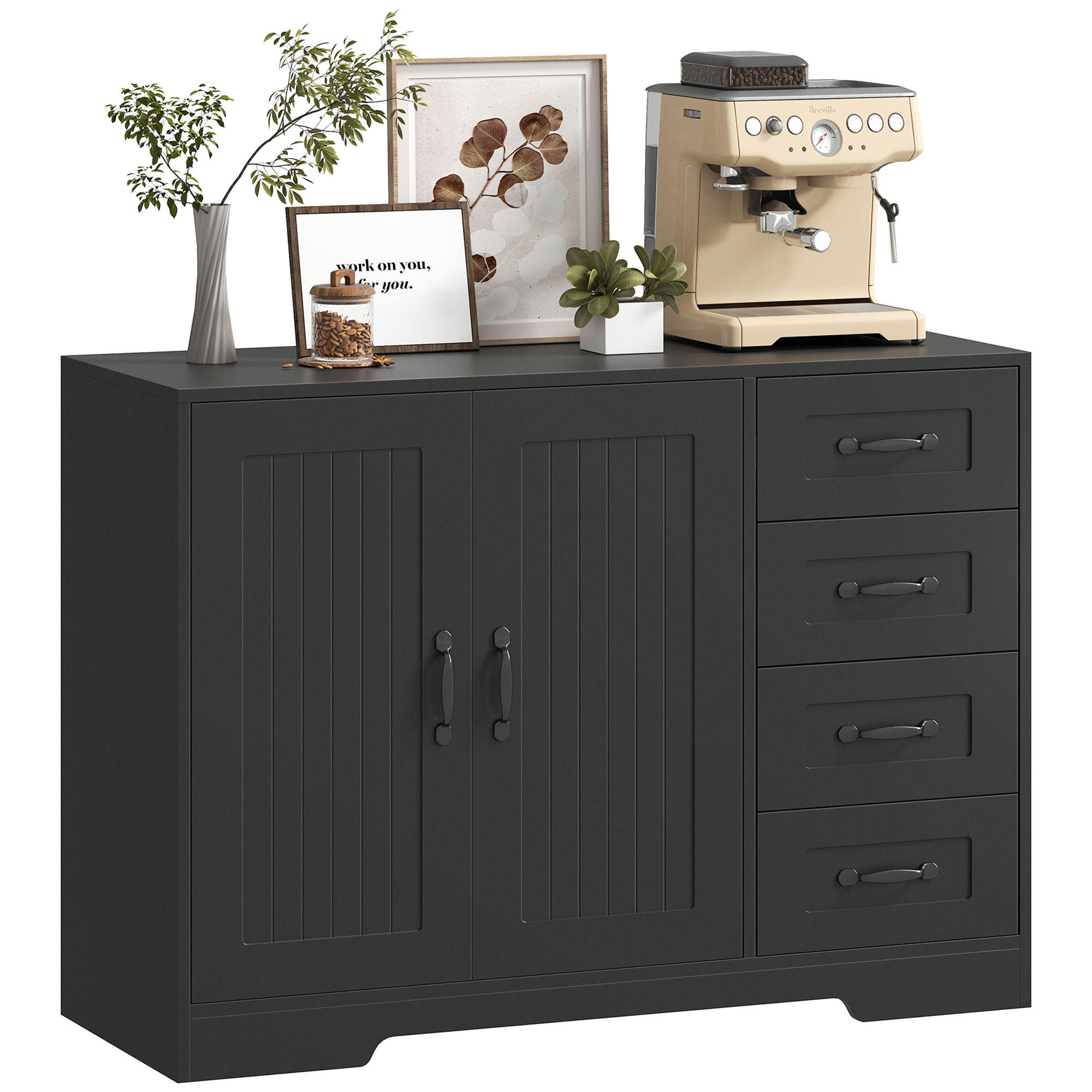 SIDEBOARD DE-08680 4 Schubladen & verstellbares Regal Schwarz - Schwarz, Holzwerkstoff (105/76/40cm) - ComfortXL