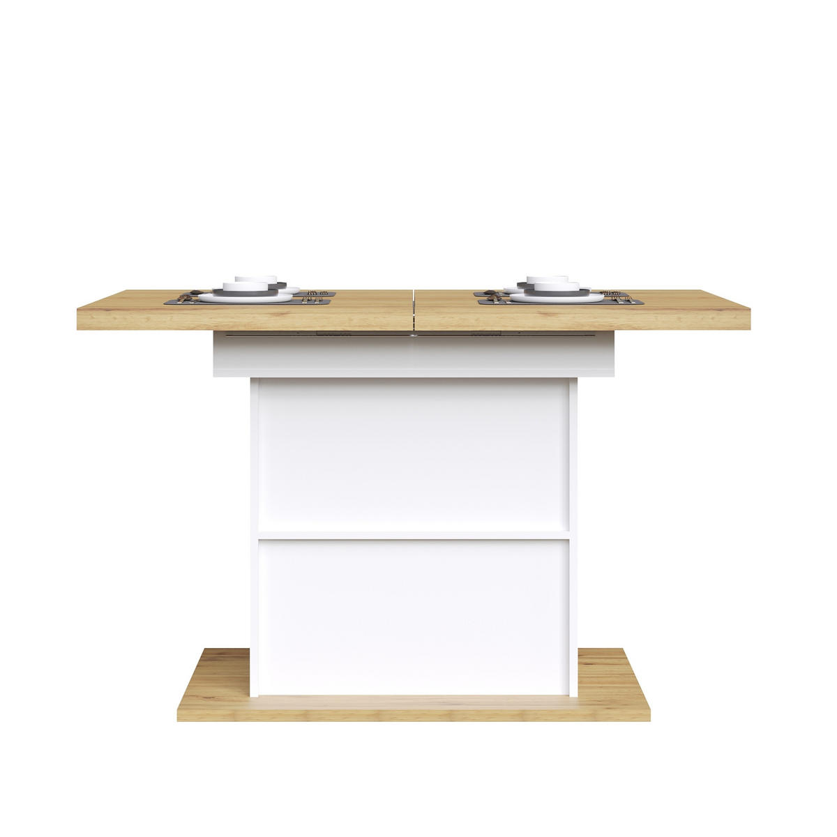 ESSTISCH aus MDF und Metall 110x70x76,5 cm Weiß mit Ausziehfunktion und integriertem Stauraum - Weiß, Holzwerkstoff (110/70/76.5cm) - Modfu