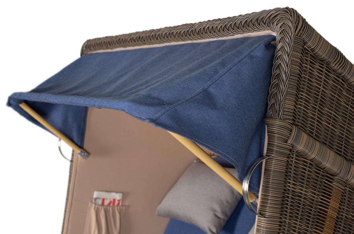 STRANDKORB Komplettset: Schaalsee Teak - PE grau - Modell 595 - Blau/Grau, Holz/Kunststoff (125/170/80cm) - bene living