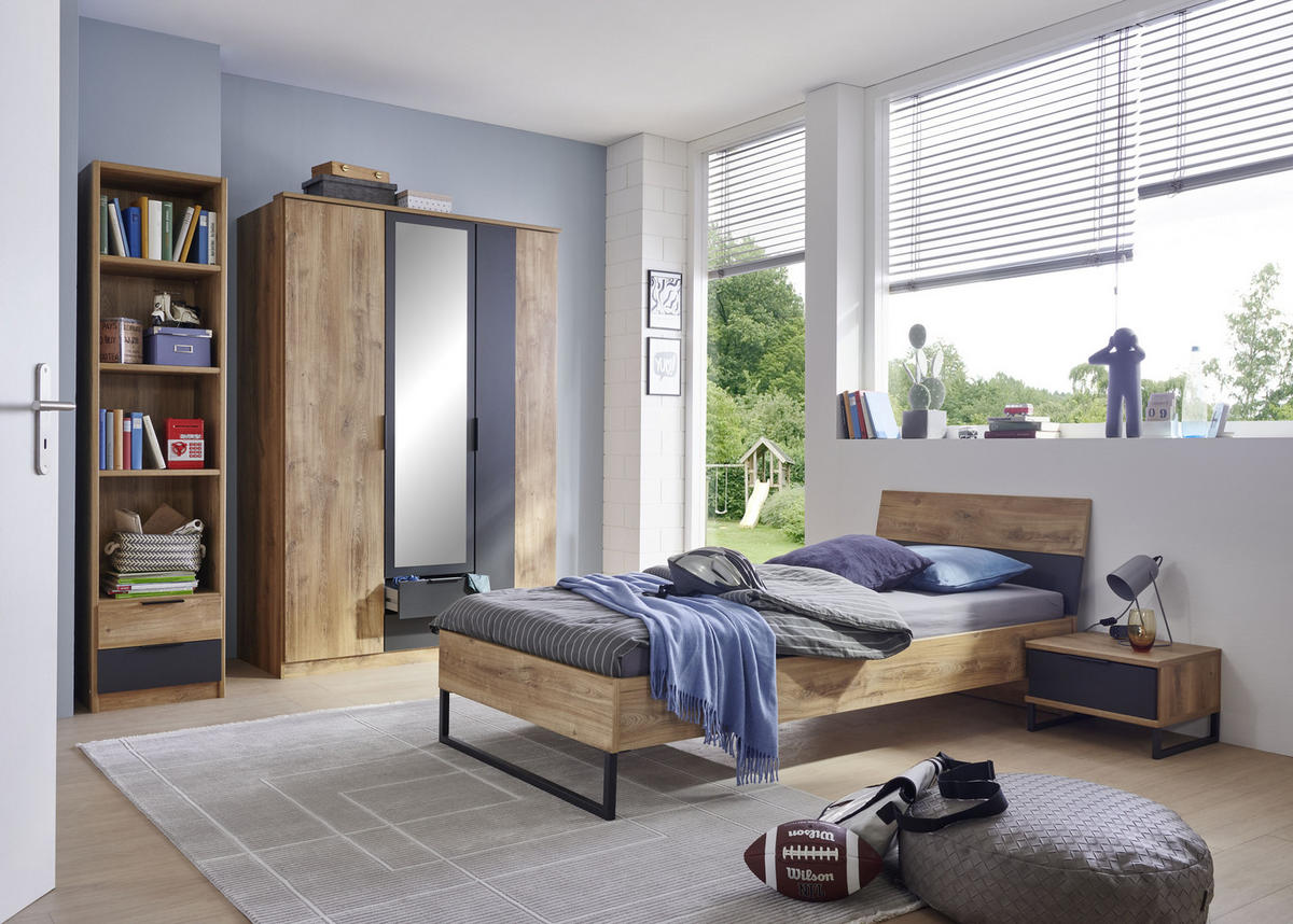 JUGENDZIMMER Texel in Plankeneiche und Grafit 4teiliges Kinderzimmer Komplett Set - Braun, Holzwerkstoff (120/200/80cm)