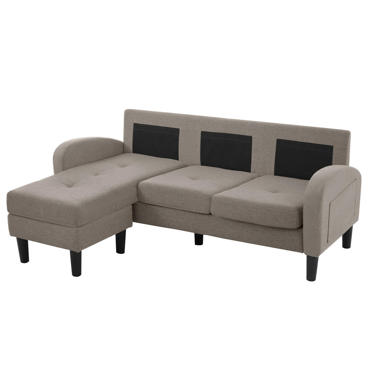 ECKSOFA L-Form mit Chaiselongue 166/118/77 cm Atmungsaktiver Baumwoll-Leinenstoff Kunststoffbeine - Dunkelgrau, Kunststoff (166/118cm) - OKWISH