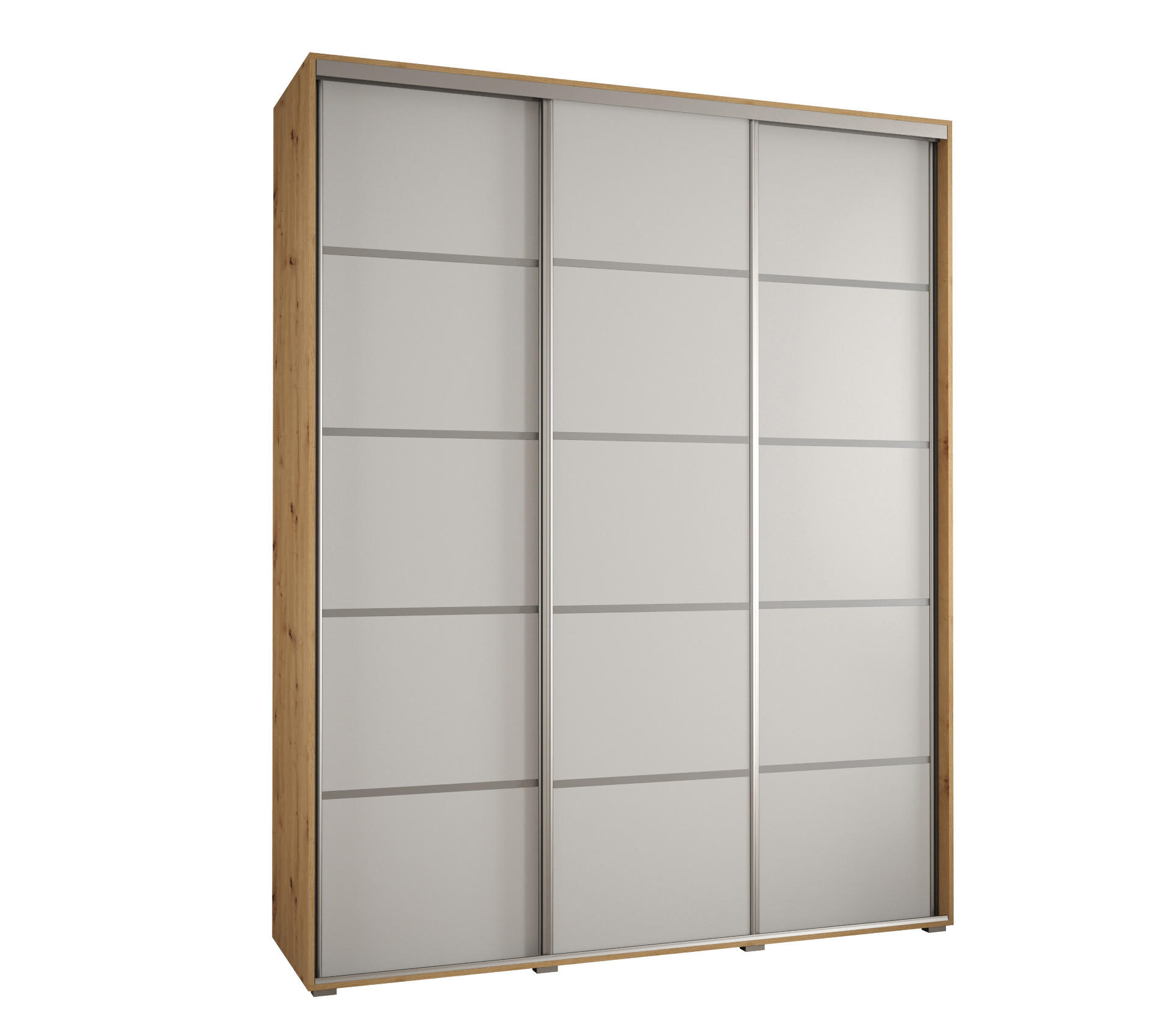 Abiks Möbel Schwebetürenschrank Eiche Artisan, Weiß, Silber 200x235x60 cm