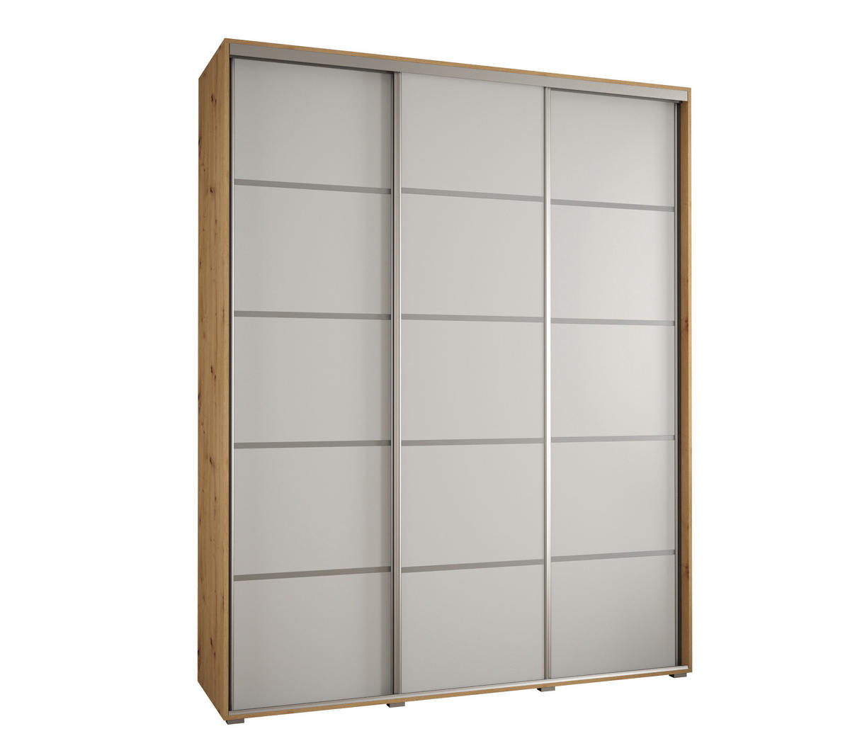 SCHWEBETÜRENSCHRANK 235,2/200/60 3-türig - Silberfarben/Eiche Artisan, Holz/Metall (200/235/60cm) - Abiks Möbel