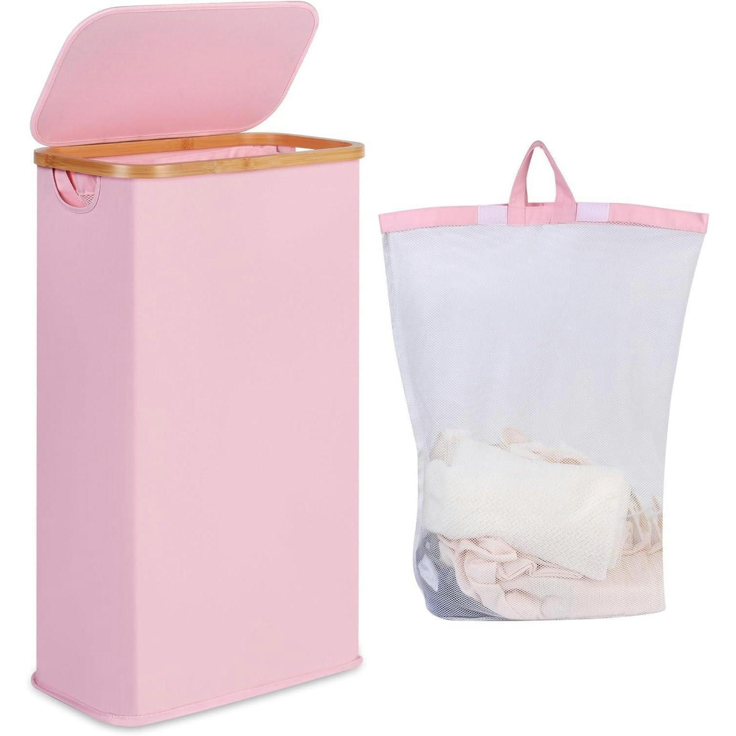 WÄSCHEKORB mit Deckel 60L Rosa - Rosa, Textil (23/66.5/41cm)