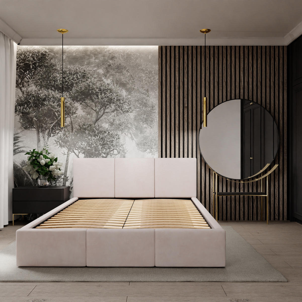 POLSTERBETT mit Stauraum Creme 120x200cm Kopfteil 88cm - Creme, Holzwerkstoff/Textil (120/200cm) - Muralo
