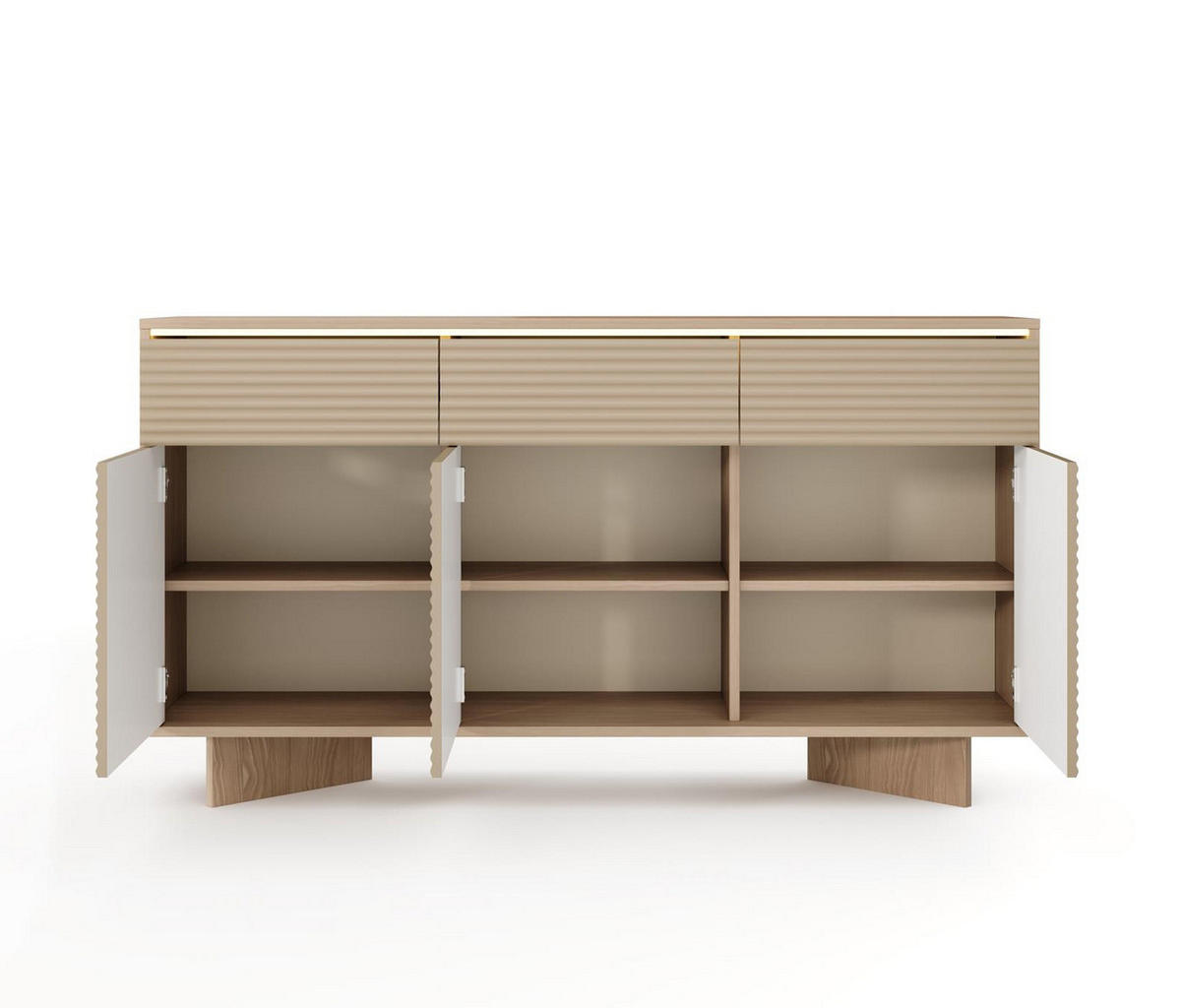 SIDEBOARD DEMI Cappuccino, Kombikommode mit Schubladen und LED-Beleuchtung - Cappuccino, Holzwerkstoff (154/84/40cm) - Bettso