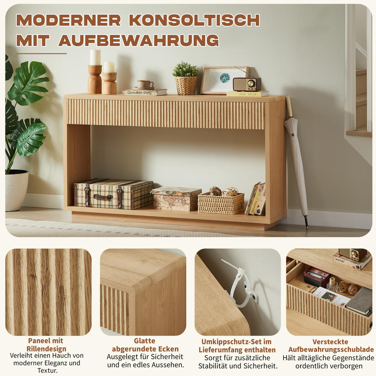KONSOLENTISCH mit 2 Schubladen Helle Eiche 150 cm - Naturfarben, Holzwerkstoff (150/35/85cm)