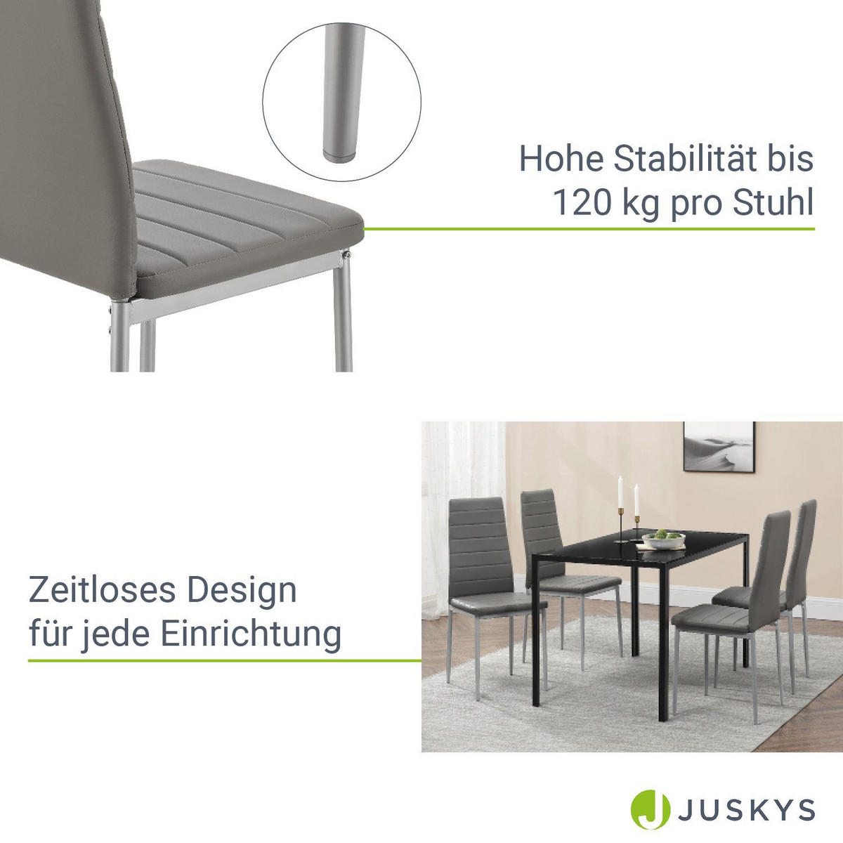 ESSZIMMERSTUHL Loja 4er-Set grau - Grau, Metall (41/96/49cm) - Juskys