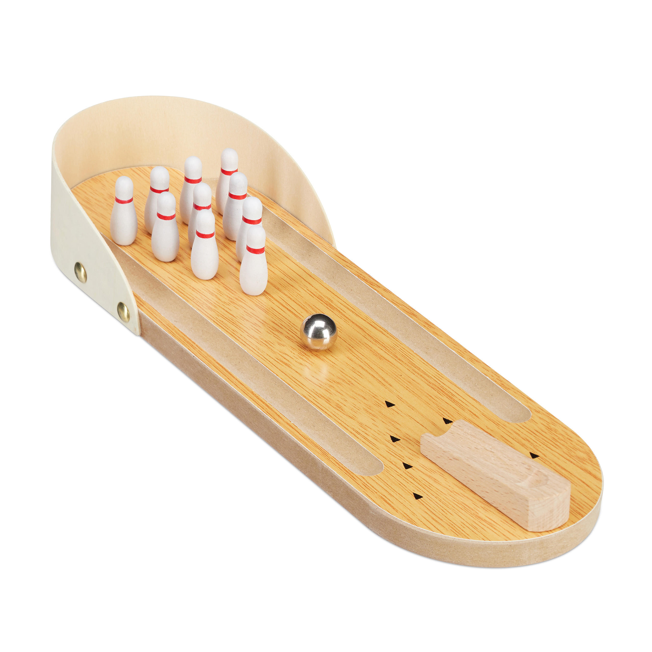TISCHBOWLING Minispiel - Hellbraun, Holz/Holzwerkstoff (10/29.5cm) - Relaxdays