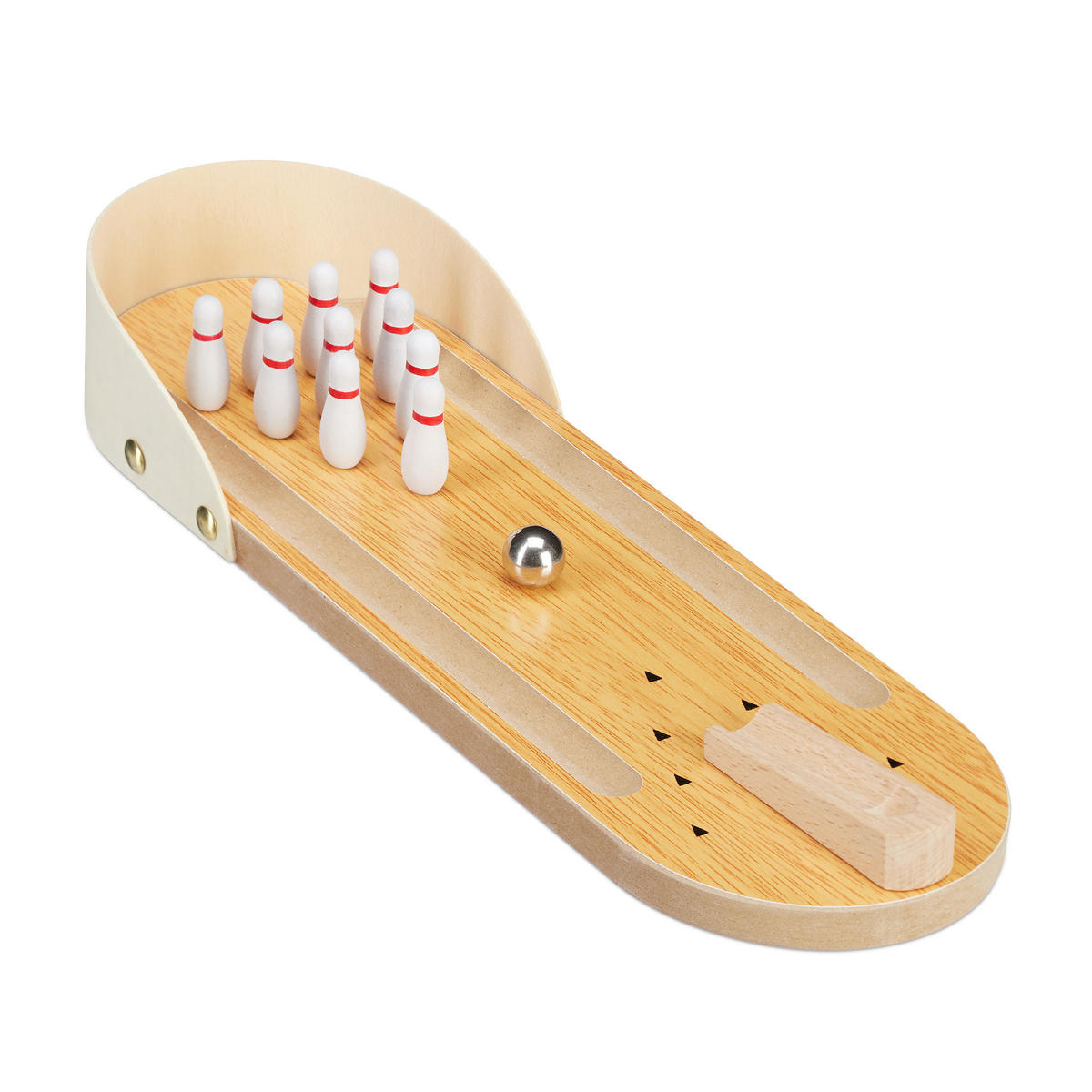 TISCHBOWLING Minispiel - Hellbraun, Holz/Holzwerkstoff (10/29.5cm) - Relaxdays
