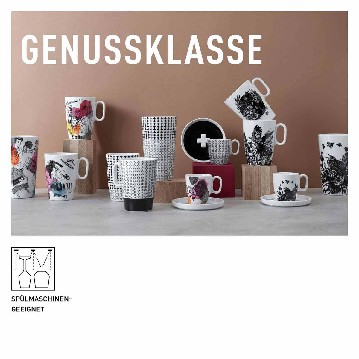 KAFFEEBECHER XL Genussklasse schwarz-weiß 525 ml - Schwarz/Weiß, Keramik (0.525L) - Ritzenhoff