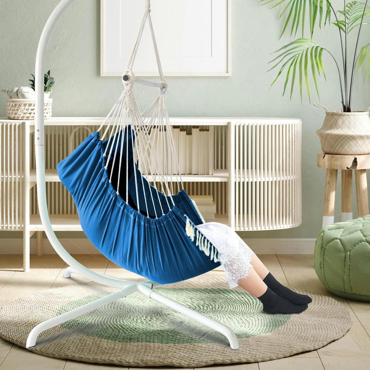 HÄNGESESSEL Königsblau mit 2 Kissen und Tragetasche - Blau, Textil (100/2.5/130cm)