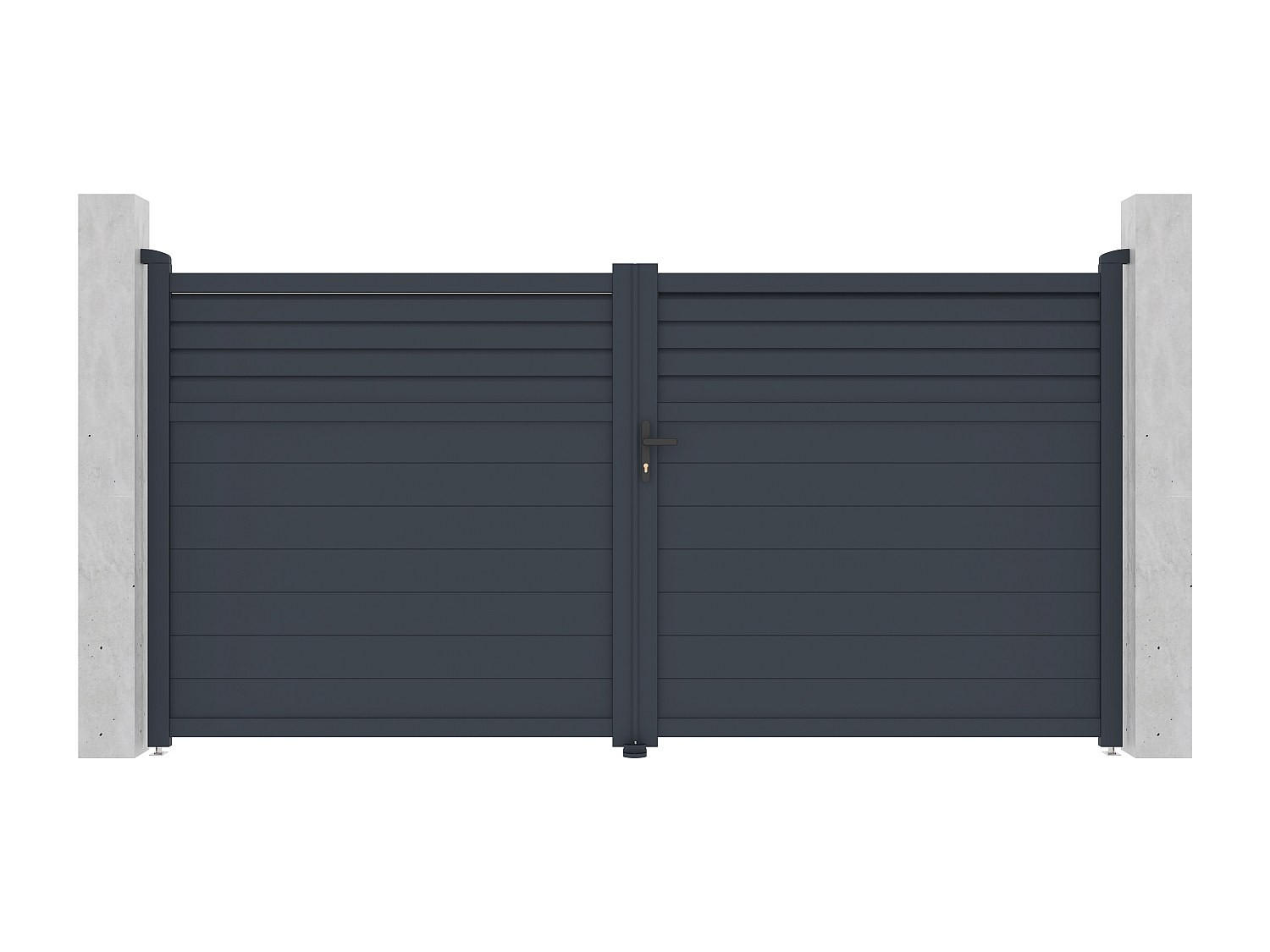 GARTENTOR Flügeltor mit Torantrieb - 355 x 181 cm - Aluminium - Anthrazit - VIAZO - Anthrazit, Metall (350/176cm) - Vente-Unique