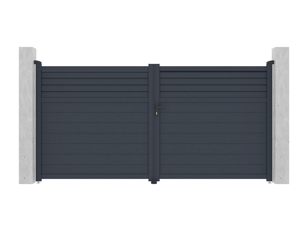 GARTENTOR Flügeltor mit Torantrieb - 355 x 181 cm - Aluminium - Anthrazit - VIAZO - Anthrazit, Metall (350/176cm) - Vente-Unique