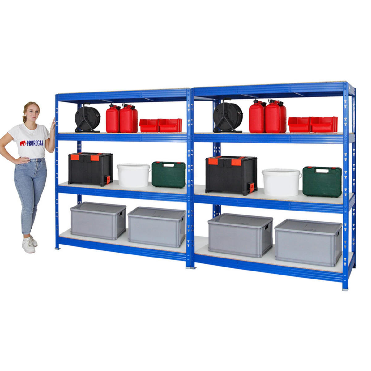 SCHWERLASTREGAL Rhino 2er-Set mit 2x 180x160x60 cm 4 Melamin-Ebenen 16mm Fachlast 500 kg Blau - Blau, Metall (320/180/60cm) - PROREGAL