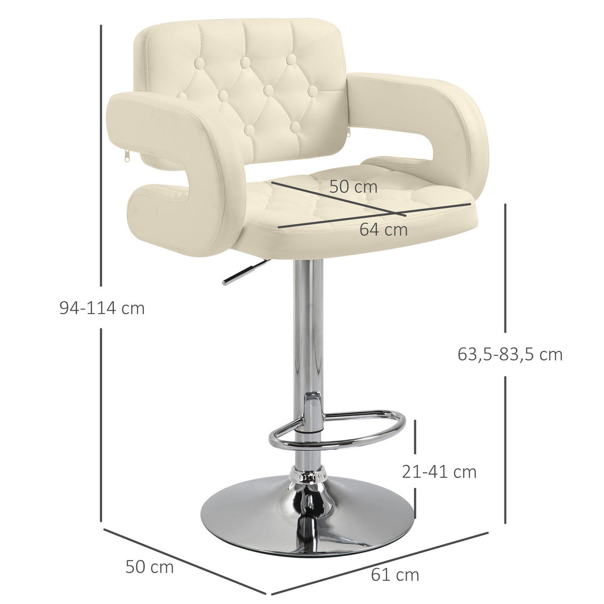 BARHOCKER DE-14778 360° schwenkbar & höhenverstellbar mit Armlehnen Weiß - Weiß, Metall (50/113/61cm) - ComfortXL