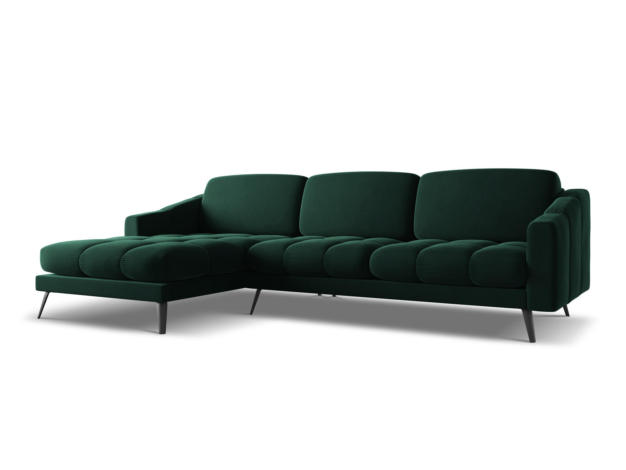 ECKSOFA Links Samt Stoff Grün - Dunkelgrün/Schwarz, Textil/Metall (160/264cm) - Makamii