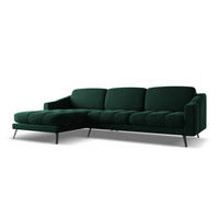 ECKSOFA Links Samt Stoff Grün - Dunkelgrün/Schwarz, Textil/Metall (160/264cm) - Makamii