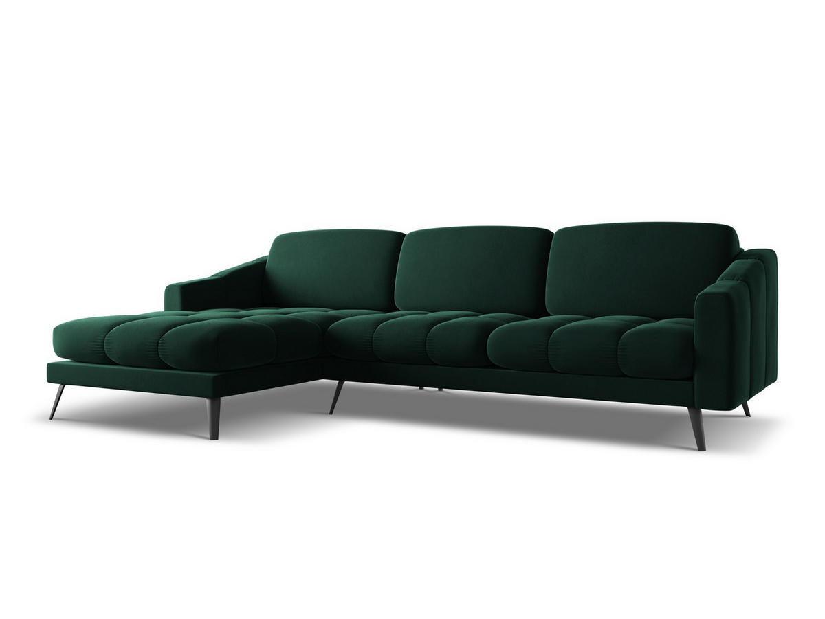 ECKSOFA Links Samt Stoff Grün - Dunkelgrün/Schwarz, Textil/Metall (160/264cm) - Makamii