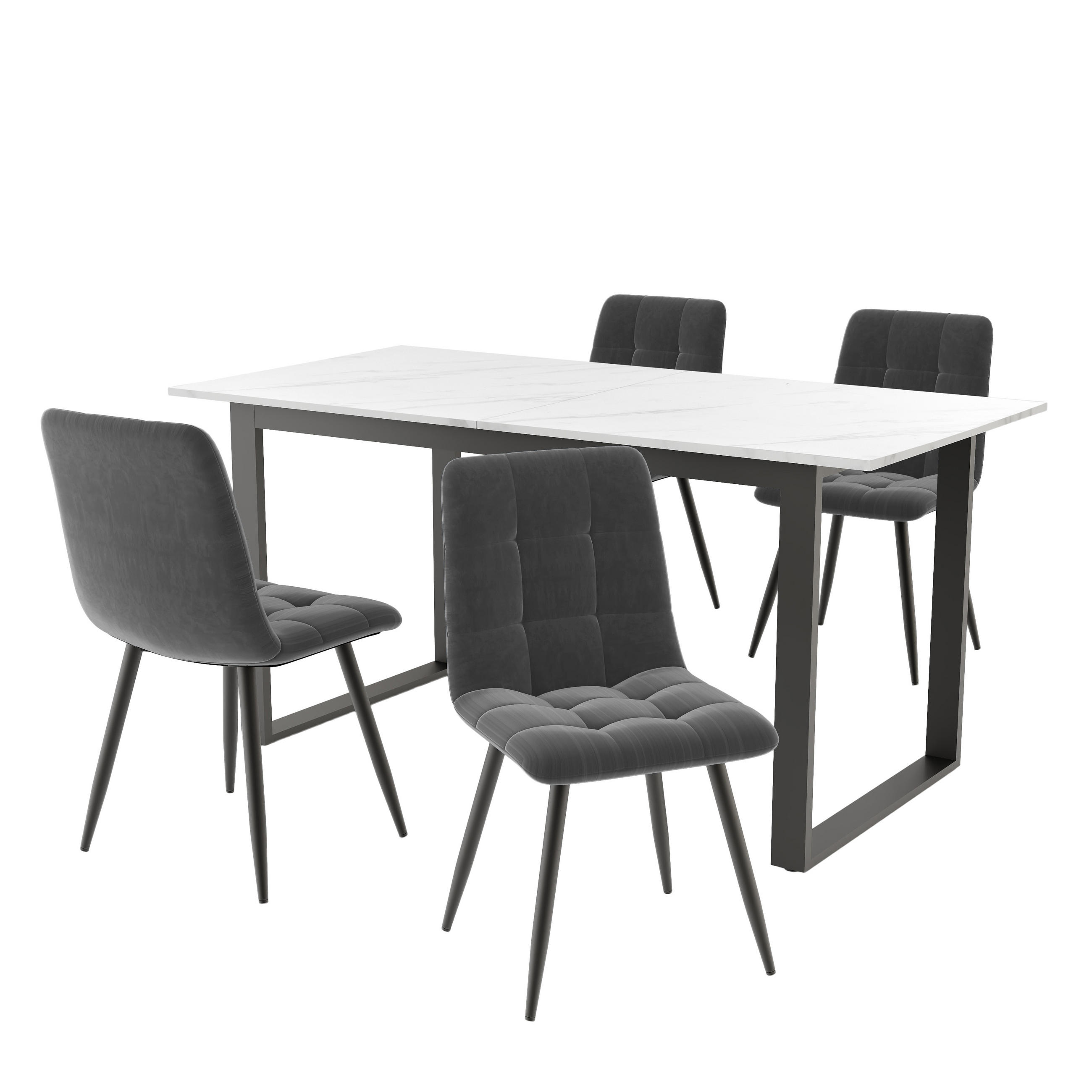 FLIEKS JÍDELNÍ SET 4 Židle Bílý Šedý Černý 140-180cm