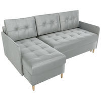 ECKSOFA Fado mit Schlaffunktion Grau Samtstoff - Hellgrau, Textil (210/141cm) - Bromarkt