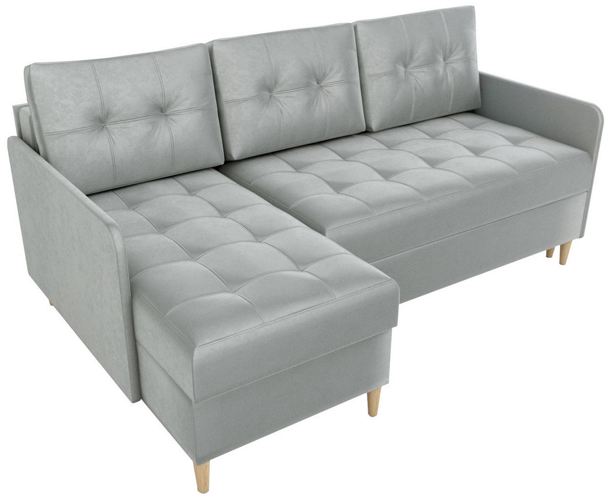 ECKSOFA Fado mit Schlaffunktion Grau Samtstoff - Hellgrau, Textil (210/141cm) - Bromarkt