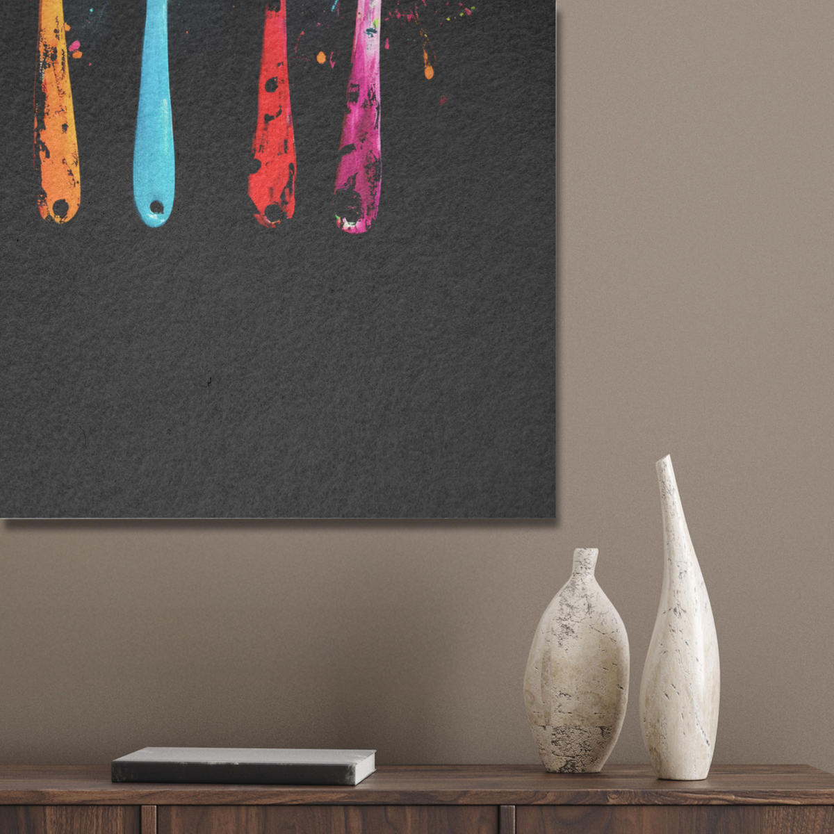 AKUSTIKBILD Löffel - Gewürze - Modern - Graffiti - Farbe - Farbenfroh Akustikpaneele 90x90 cm - Multicolor, Textil (90/90/0.9cm) - MuchoWow