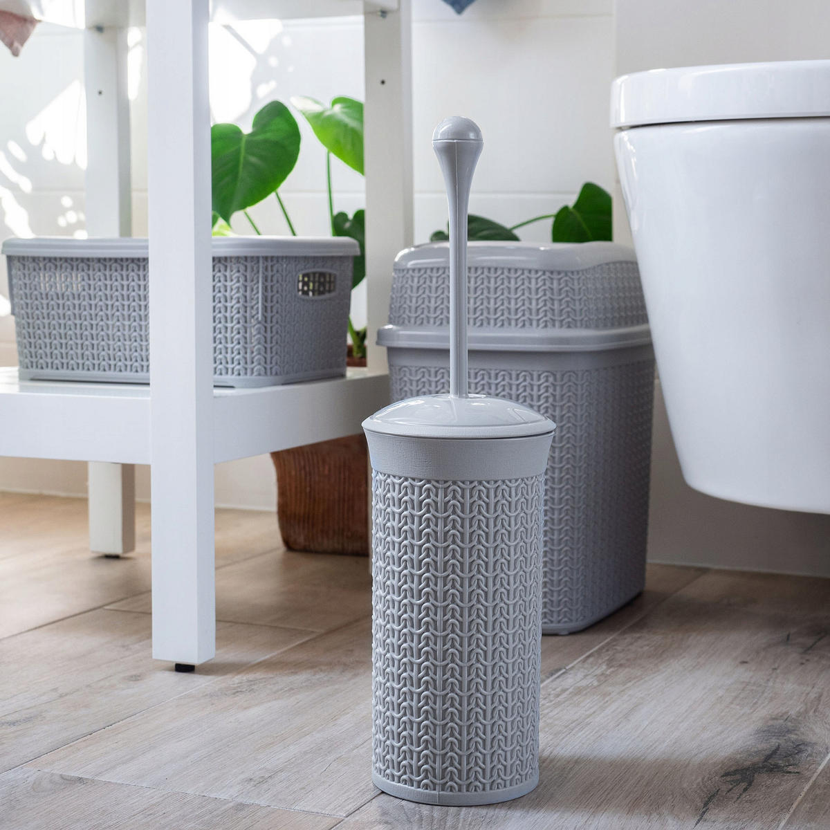 TOILETTENBÜRSTE mit Behälter, 40 cm, grau - Grau, Kunststoff (10/40cm) - KADAX