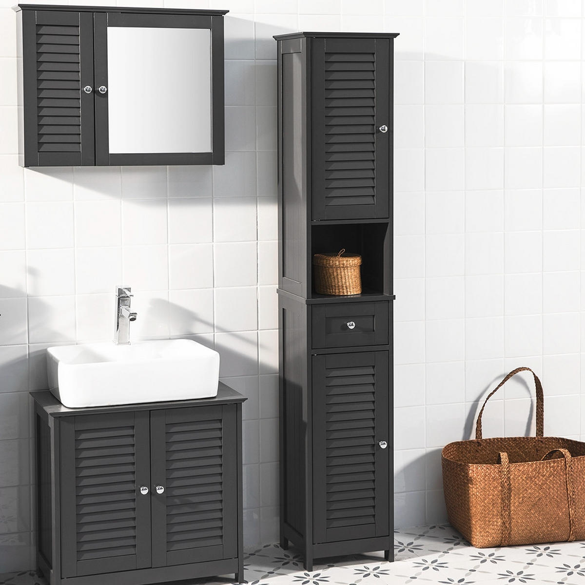 HOCHSCHRANK Dunkelgrau - Grau, Holzwerkstoff (32/170/30cm) - SoBuy