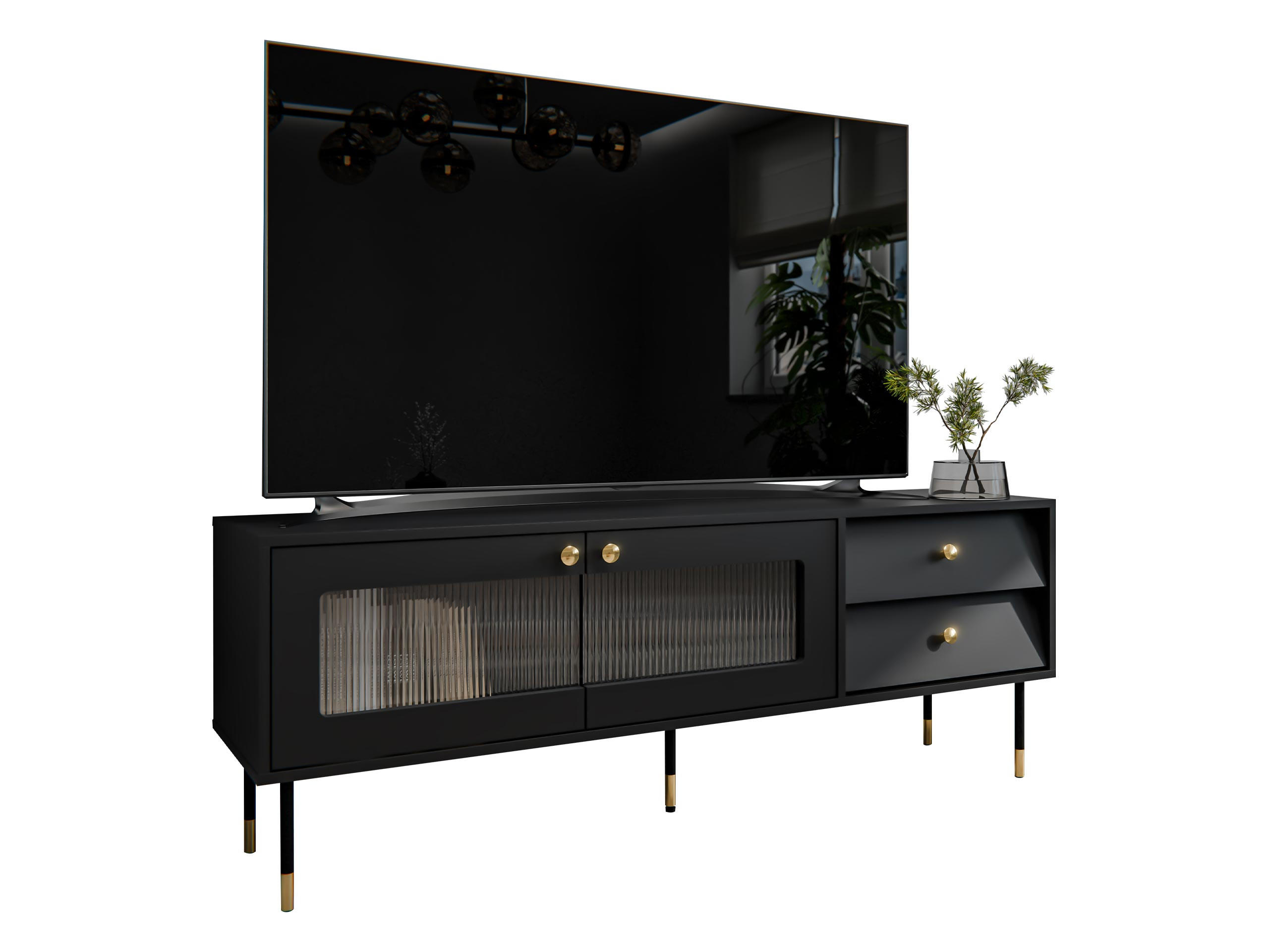 TV-LOWBOARD Valerio 150 - Goldfarben/Schwarz, Holzwerkstoff/Kunststoff (150/55/39cm) - MIRJAN24