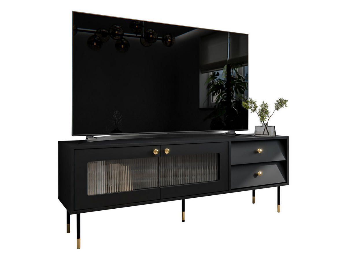 TV-LOWBOARD Valerio 150 - Goldfarben/Schwarz, Holzwerkstoff/Kunststoff (150/55/39cm) - MIRJAN24