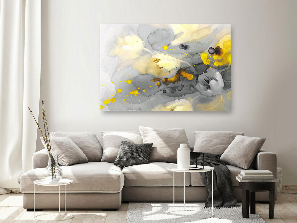 KUNSTDRUCK Grau 120/80 cm - Gelb/Grau, Textil (120/80cm) - KUNSTLOFT
