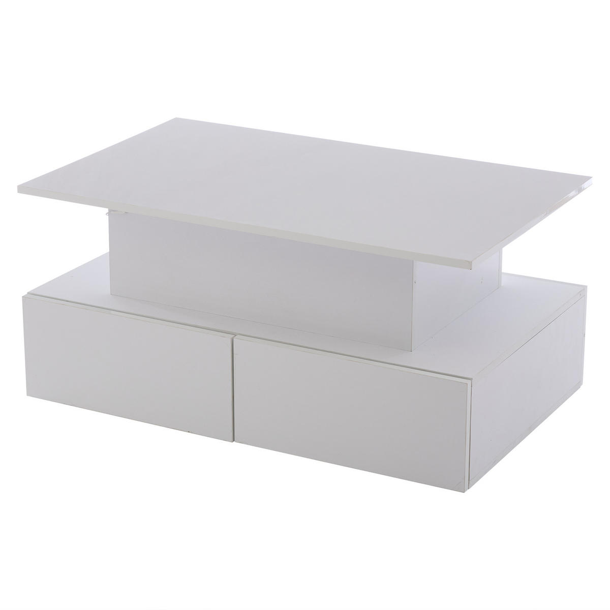 COUCHTISCH Weiß 90/55/41 cm mit LED-Beleuchtung und ausziehbarer Platte - Weiß, Holzwerkstoff (55/90/41cm) - PANGIVO