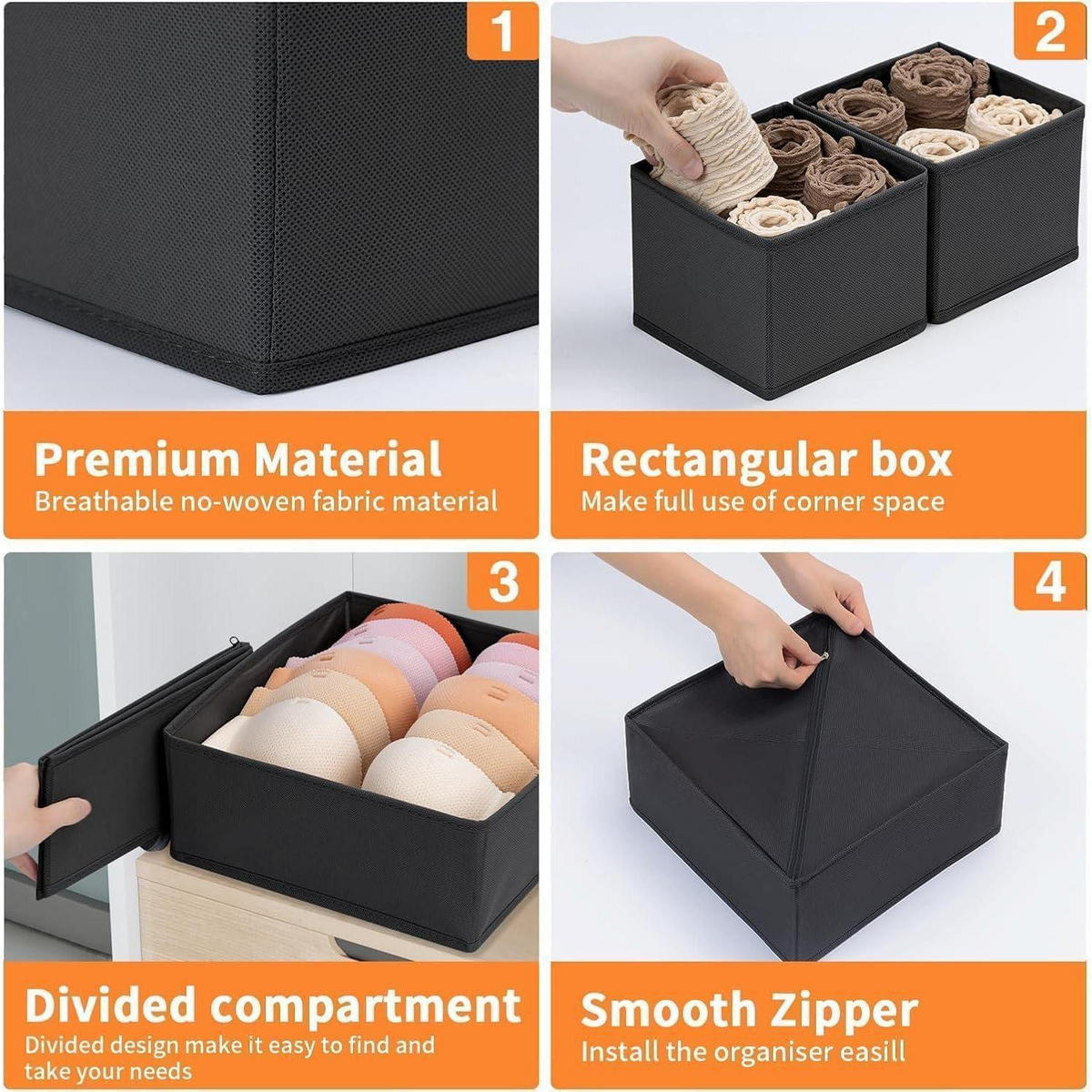 SCHUBLADEN Organizer 15-teiliges Set Schwarz - Schwarz, Textil (15/9/30cm)